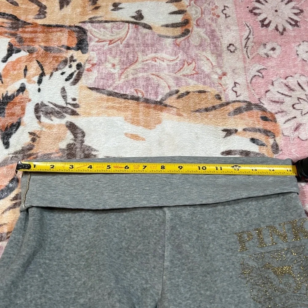 Y2K RARE‎ Victoria's Secret PINK Gray Foldover Waist Velour Pants Flare Leg XS - Picture 9 of 11